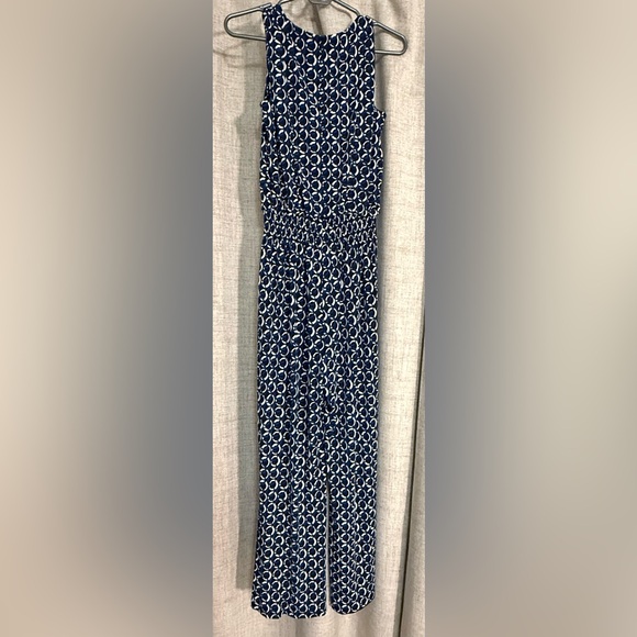 Enfocus Studio Pants - Enfocus Studio Navy and White Geometric Jumpsuit